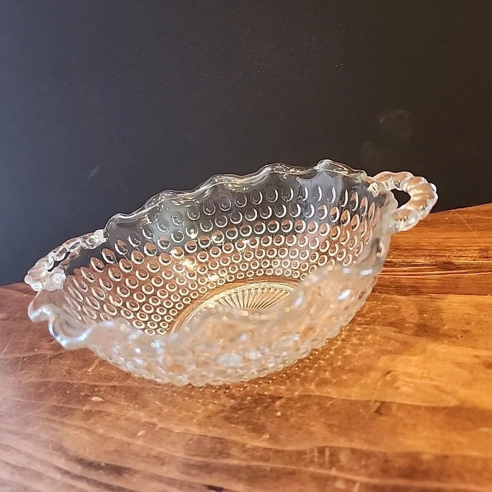 Hobnail Moonstone Vintage Bowls Candy Dish Decorative Bowl Serving Dish w/Handle